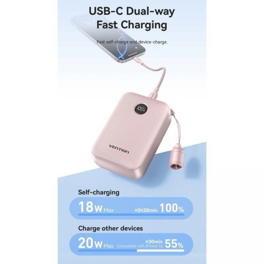 Powerbank 20000mAh Vention FKBB0-C/ 22.5W/ Negro/ Incluye Cable USB Tipo-C