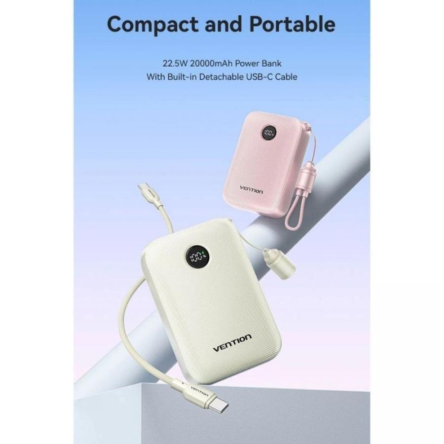 Powerbank 20000mAh Vention FKBP0-C/ 22.5W/ Rosa/ Incluye Cable USB Tipo-C