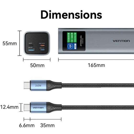 Powerbank 27000mAh Vention FKEH0/ 140W/ Gris