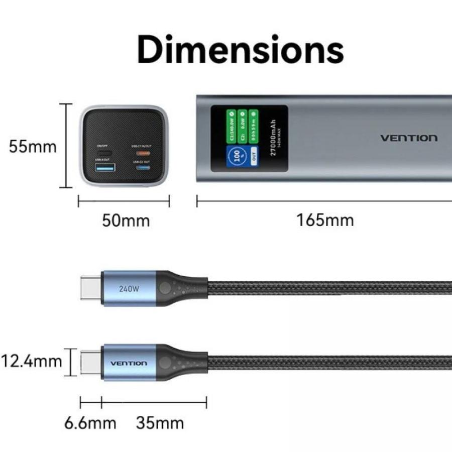 Powerbank 27000mAh Vention FKEH0/ 140W/ Gris