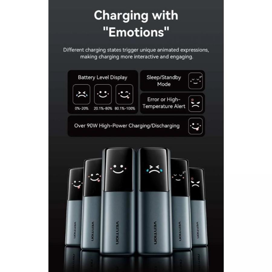 Powerbank 20000mAh Vention FKFH0/ 165W/ Gris/ Incluye Cable USB Tipo-C
