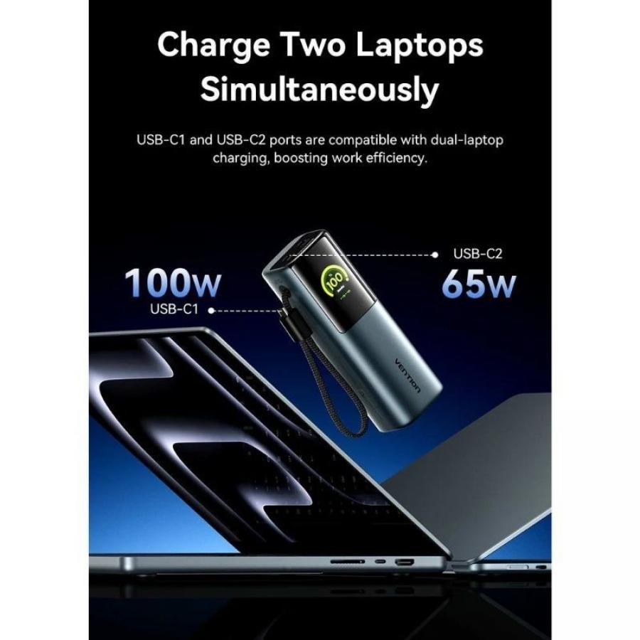 Powerbank 20000mAh Vention FKFH0/ 165W/ Gris/ Incluye Cable USB Tipo-C