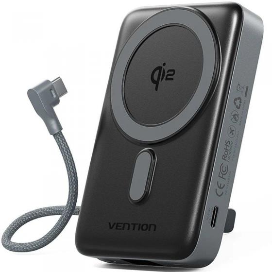 Powerbank 10000mAh Vention FKHH0/ 35W/ Wireless/ Gris/ Incluye Cable USB TIpo-C