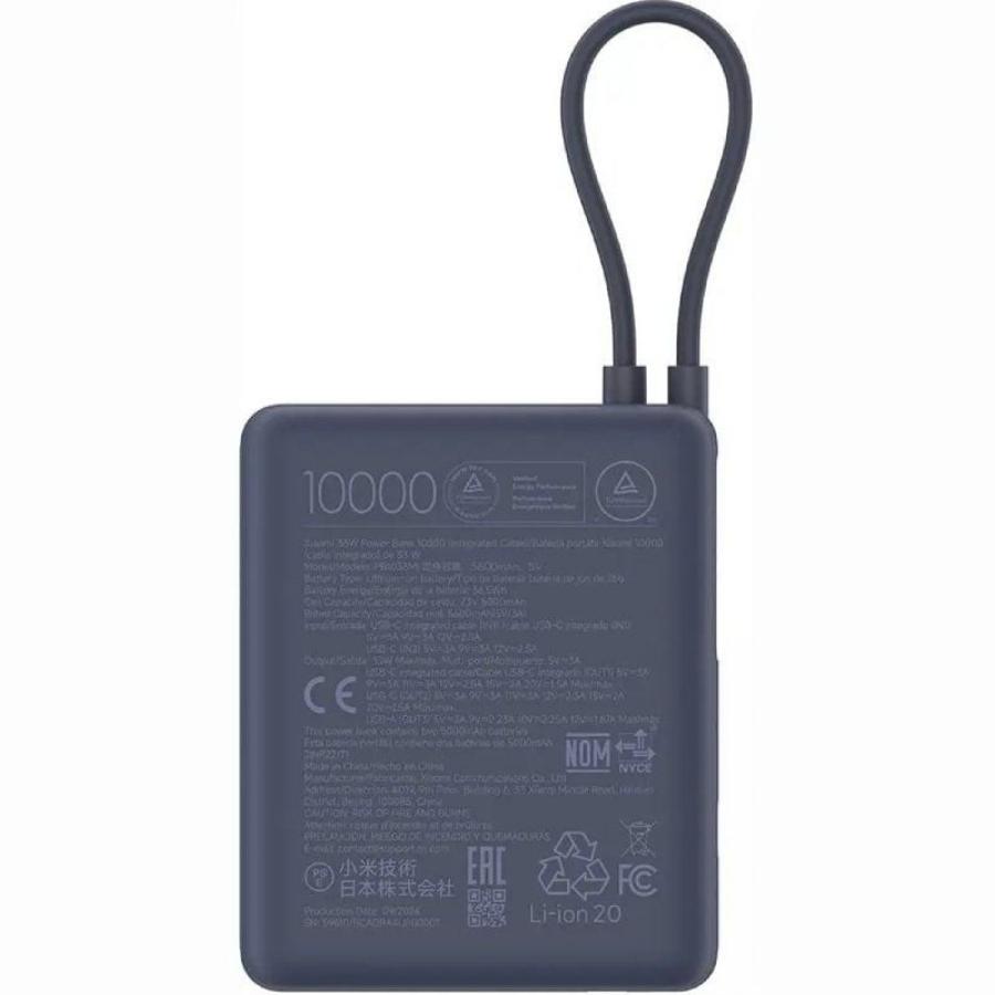 Powerbank 10000mAh Xiaomi 33W Power Bank Integrated Cable/ 33W/ Azul/ Incluye Cable USB Tipo-C