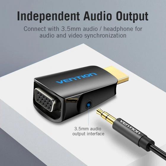 Adaptador Conversor Vention AIDB0/ HDMI Macho a VGA Hembra/ Audio Jack 3.5mm