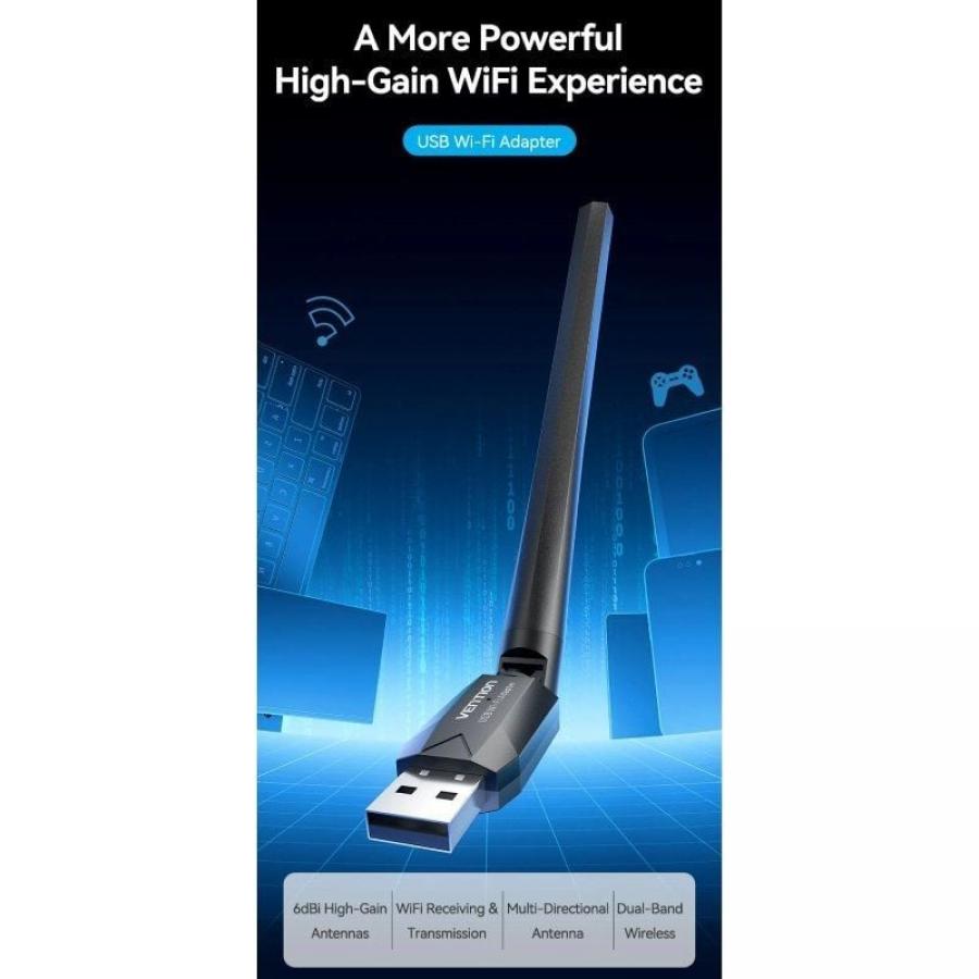 Adaptador USB - WiFi Vention KDUB0/ 650Mbps/ Incluye Drivers