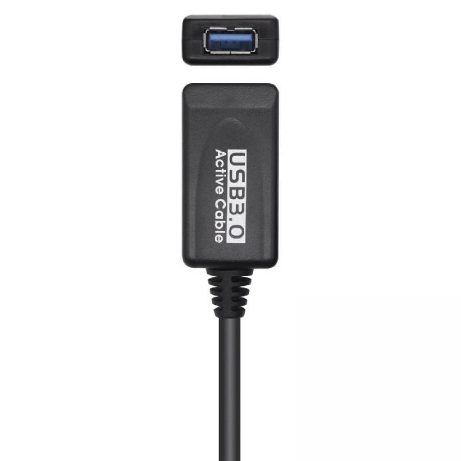 Cable Alargador USB 3.0 con Amplificador Aisens A105-0525/ USB Macho - USB Hembra/ Hasta 9W/ 625Mbps/ 5m/ Negro