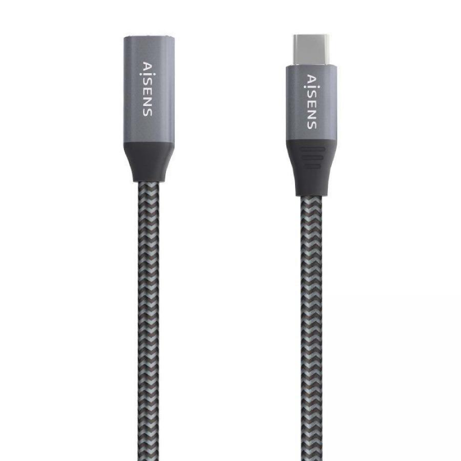 Cable Alargador USB 3.2 Aisens A107-0761/ USB Tipo-C Macho - USB Tipo-C Hembra/ Hasta 100W/ 20Gbps/ 1.5m/ Gris