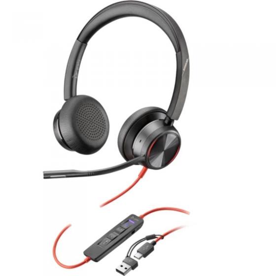 Auriculares Poly Blackwire 8225 para Microsoft Teams + Adaptador USB-C/A/ con Micrófono/ USB Tipo-C/ Negros