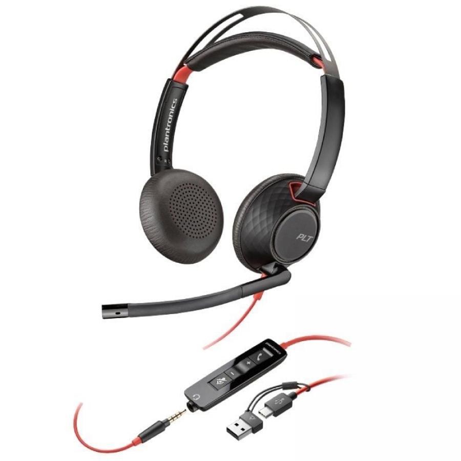 Auriculares Poly Blackwire 5220 USB-C + 3.5 mm + Adaptador USB-C/A/ con Micrófono/ Jack 3.5 - USB Tipo-C/ Bulk/ Negros
