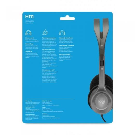 Auriculares Logitech H111/ con Micrófono/ Jack 3.5/ Negros