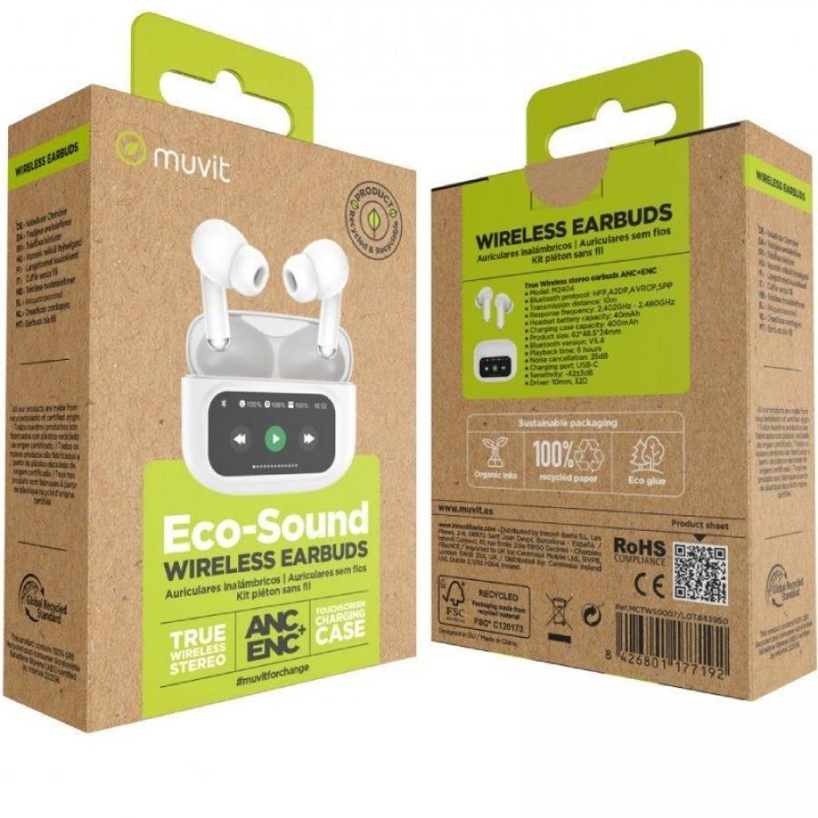 Auriculares Bluetooth Muvit For Change True Wireless Estéreo con estuche de carga/ Autonomía 6h/ Blancos