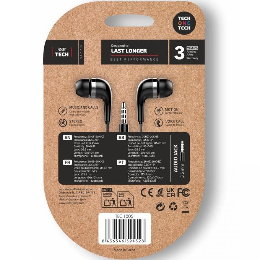 Auriculares Intrauditivos Tech One Tech soft earTECH TEC1005/ con Micrófono/ Jack 3.5/ Negros