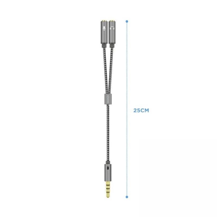 Cable Estéreo Aisens A128-0415/ Jack 3.5 Macho - 2x Jack 3.5 Hembra/ 25cm/ Gris