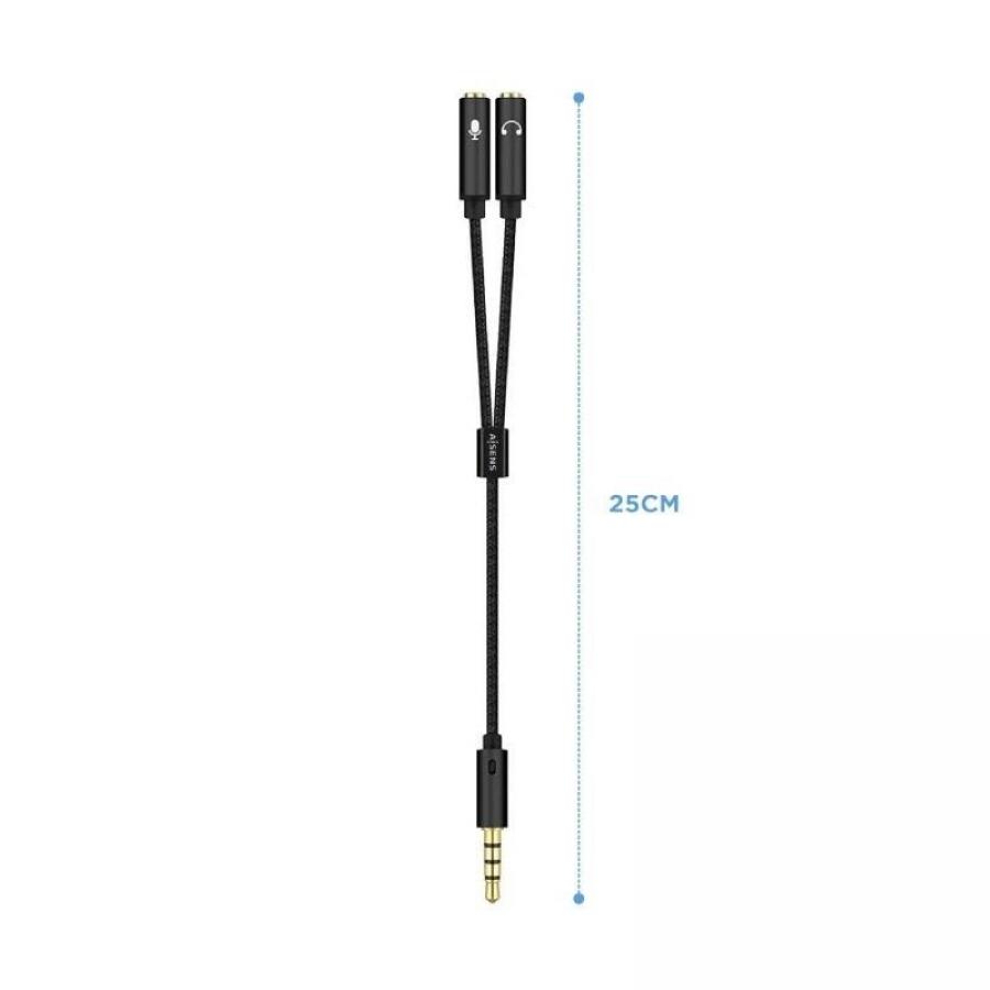 Cable Estéreo Aisens A128-0416/ Jack 3.5 Macho - 2x Jack 3.5 Hembra/ 25cm/ Negro