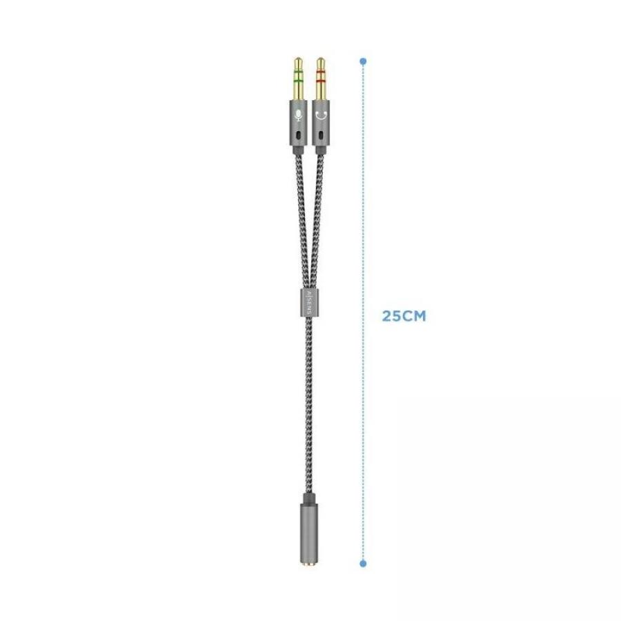 Cable Estéreo Aisens A128-0417/ Jack 3.5 Hembra - 2x Jack 3.5 Macho/ 25cm/ Gris