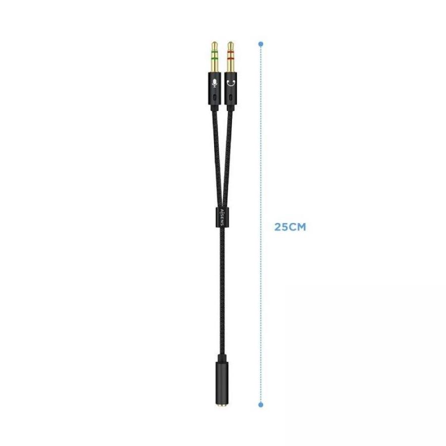 Cable Estéreo Aisens A128-0418/ Jack 3.5 Hembra - 2x Jack 3.5 Macho/ 25cm/ Negro