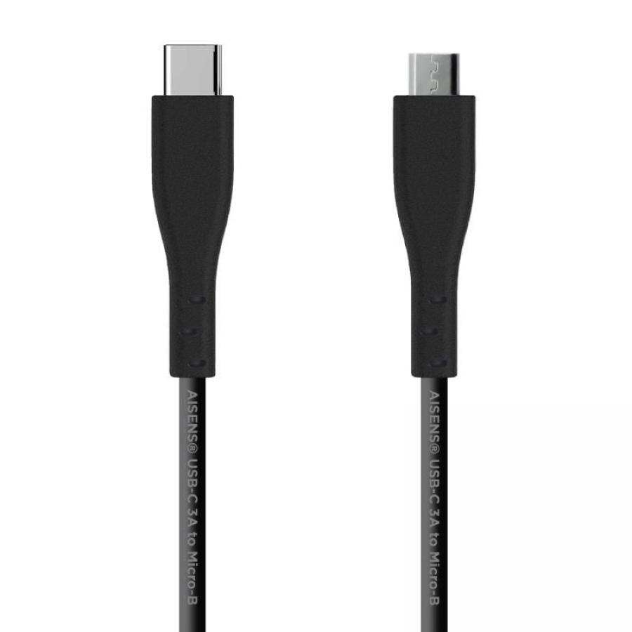 Cable USB 2.0 Aisens A107-0349/ USB Tipo-C Macho - MicroUSB Macho/ 480Mbps/ 1m/ Negro