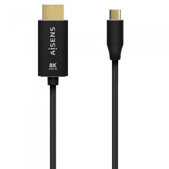 Cable Conversor Aisens A109-0712/ USB Tipo-C Macho/ HDMI 8K Macho/ 2m/ Negro