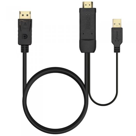 Cable Conversor Aisens A122-0641/ HDMI Macho - DisplayPort Macho + USB Macho/ Hasta 10W/ 2250Mbps/ 10cm + 1.8m/ Negro