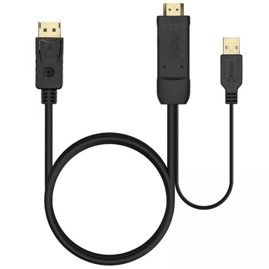 Cable Conversor Aisens A122-0641/ HDMI Macho - DisplayPort Macho + USB Macho/ Hasta 10W/ 2250Mbps/ 10cm + 1.8m/ Negro