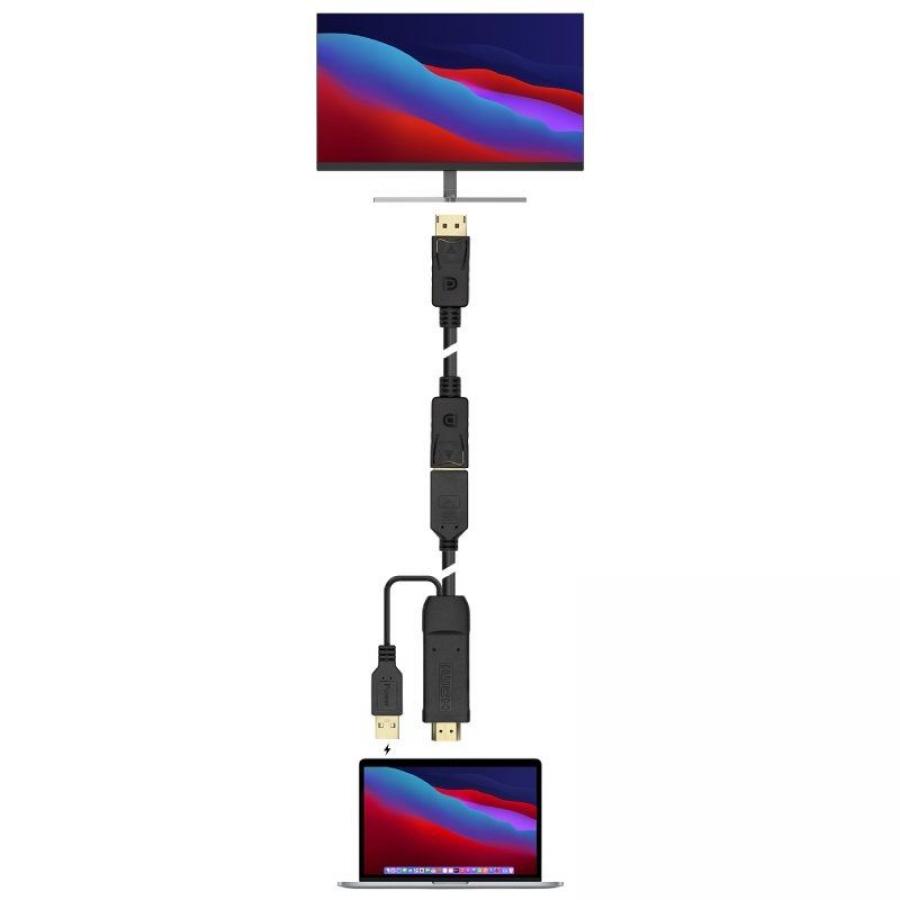 Cable Conversor 4K Aisens A122-0642/ HDMI Macho - DisplayPort Hembra - USB Macho/ Hasta 10W/ 2250Mbps/ 10cm + 10cm/ Negro