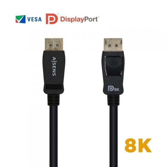 Cable Displayport 1.4 8K Aisens A149-0431 Displayport Macho - Displayport Macho 1m Certificado Negro