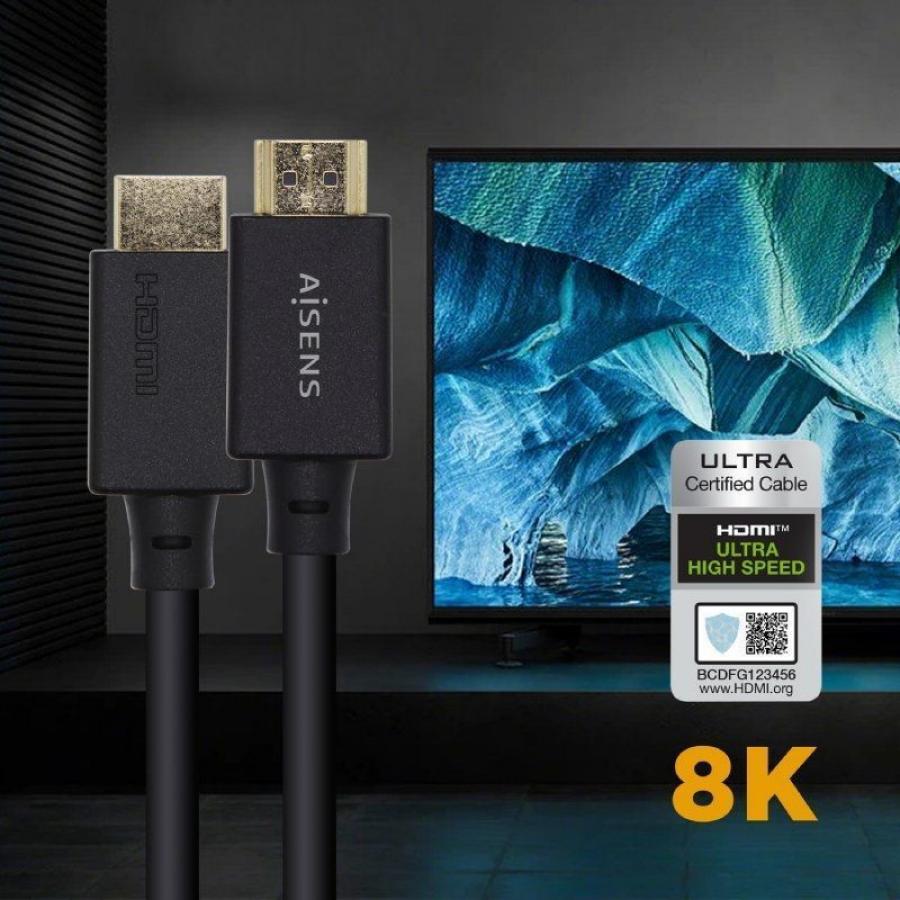 Cable HDMI 2.1 8K Aisens A150-0424/ HDMI Macho - HDMI Macho/ 3m/ Certificado/ Negro