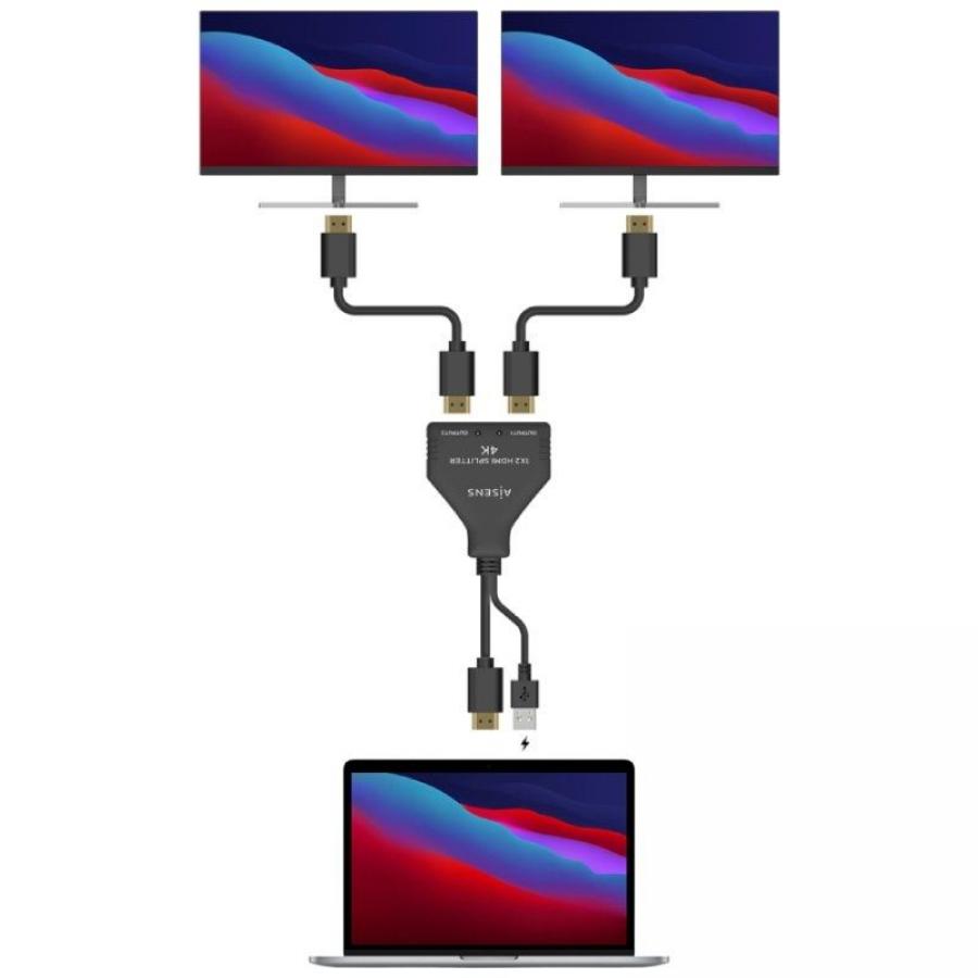 Cable Duplicador HDMI 4K Aisens A123-0654/ 2x HDMI Hembra - HDMI Macho - USB Macho/ 30cm/ Negro