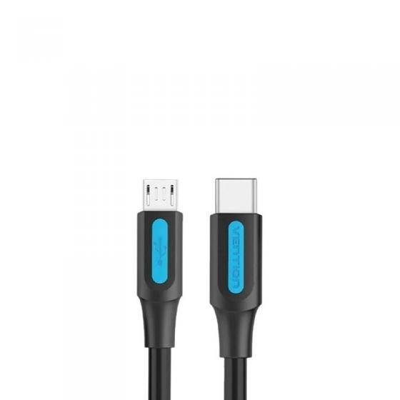 Cable USB 2.0 Tipo-C Vention COVBF/ USB Tipo-C Macho - MicroUSB Macho/ 480Mbps/ 1m/ Negro