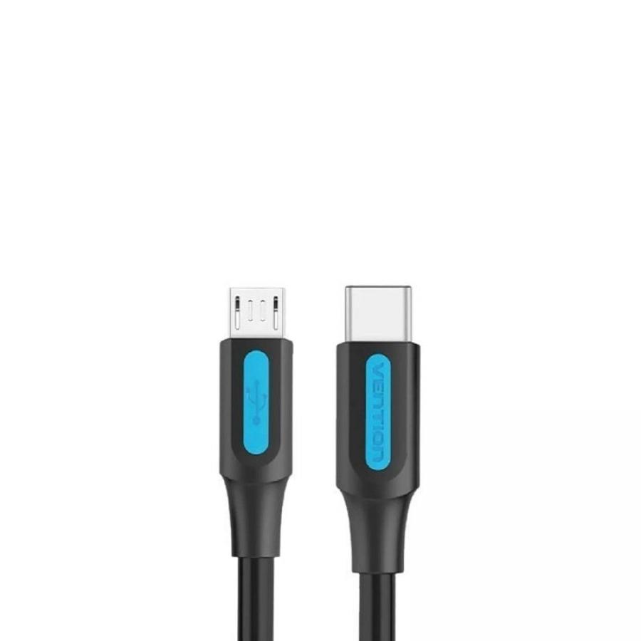 Cable USB 2.0 Tipo-C Vention COVBF/ USB Tipo-C Macho - MicroUSB Macho/ 480Mbps/ 1m/ Negro
