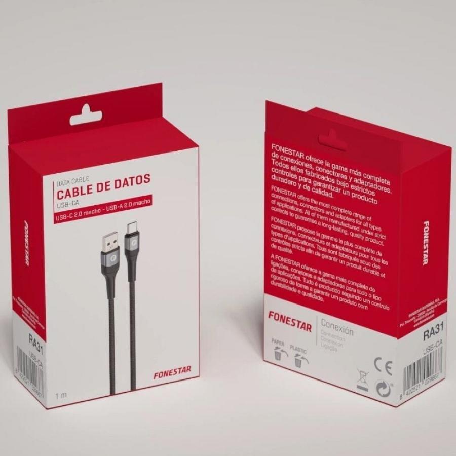 Cable USB 2.0 Tipo-C Fonestar USB-CA/ USB Tipo-C Macho - USB Macho/ 480Mbps/ 1m/ Negro