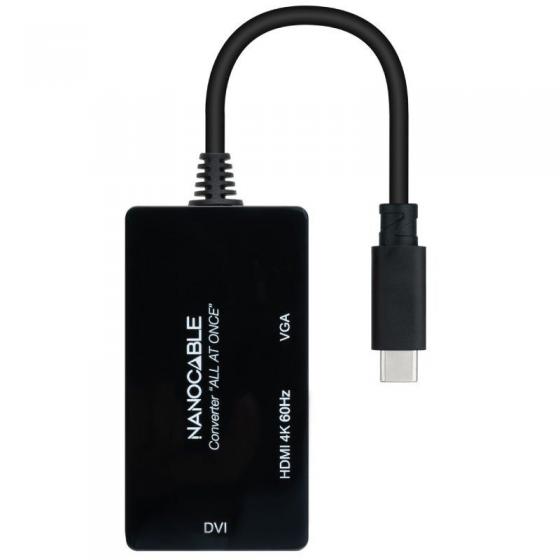Conversor Nanocable 10.16.4301-ALL/ USB Tipo-C Macho - HDMI Hembra - DVI-I Hembra - VGA Hembra/ 20cm/ Negro