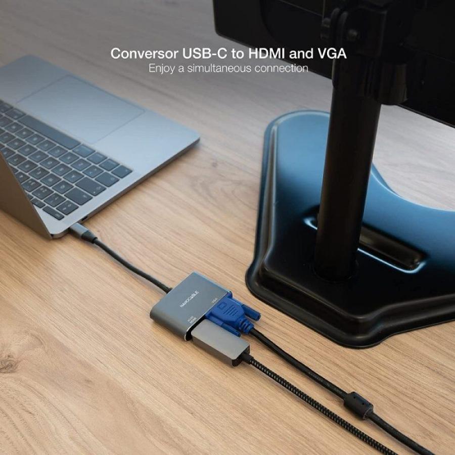 Conversor Nanocable 10.16.4303/ USB Tipo-C Macho/ HDMI Hembra - VGA Hembra/ 15cm/ Gris