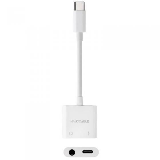 Adaptador Audio Nanocable 10.24.1206/ USB Tipo-C Macho - Jack 3.5 Hembra/ USB Tipo-C Hembra/ Blanco