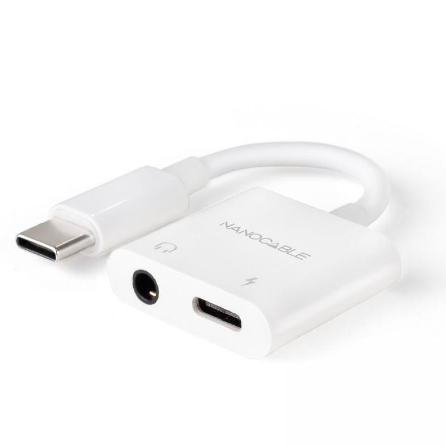 Adaptador Audio Nanocable 10.24.1206/ USB Tipo-C Macho - Jack 3.5 Hembra/ USB Tipo-C Hembra/ Blanco