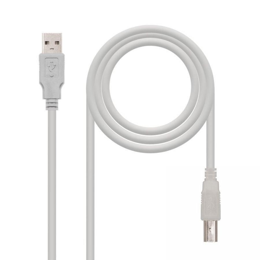 Cable USB 2.0 Impresora Nanocable 10.01.0104/ USB Tipo-B Macho - USB Macho/ 3m/ Beige