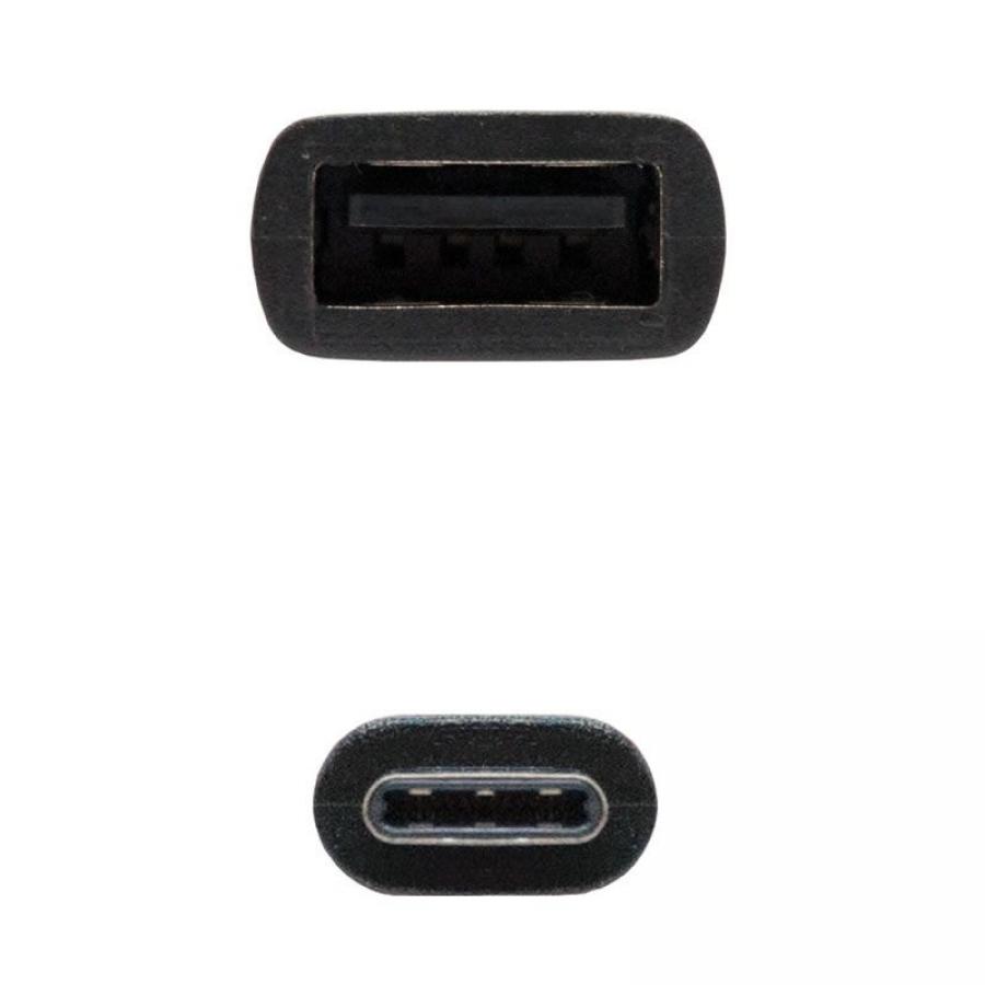 Cable USB 2.0 Tipo-C Nanocable 10.01.2400/ USB Tipo-C Macho - USB Hembra/ 480Mbps/ 15cm/ Negro