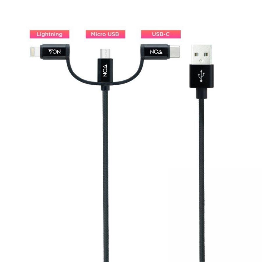 Cable USB 2.0 Nanocable 10.01.3200/ Lightning Macho - Micro USB Macho/ USB Tipo-C Macho/ 480Mbps/ 1m/ Negro