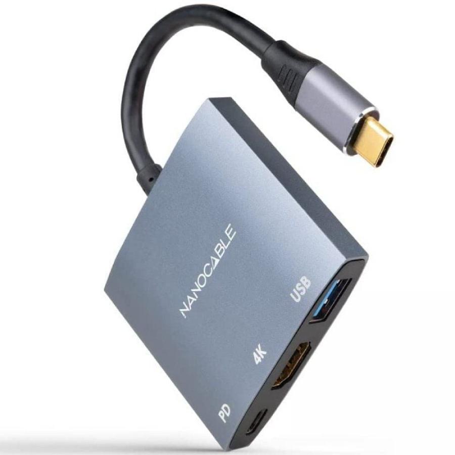 Conversor Nanocable 10.16.4306 USB Tipo-C/ HDMI 4K Hembra - USB Hembra - USB Tipo-C PD/ 15cm/ Gris