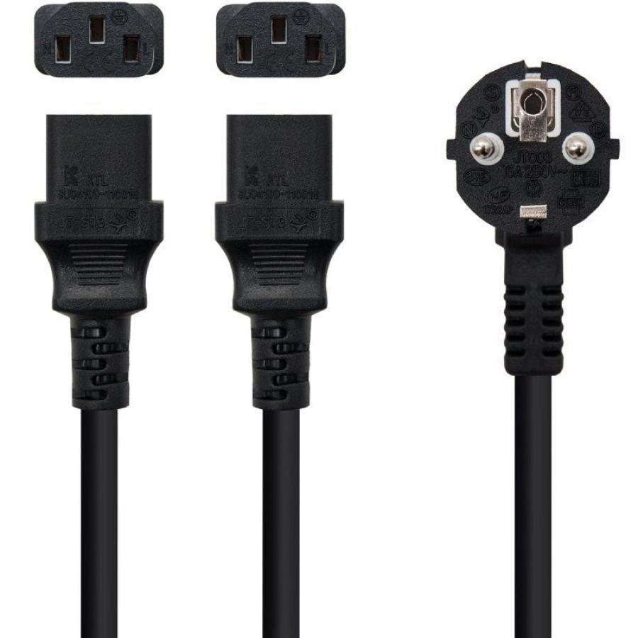 Cable Alimentación Nanocable 10.22.0100-L300/ Schuko Macho - 2 x C13 Hembra/ 3m/ Negro
