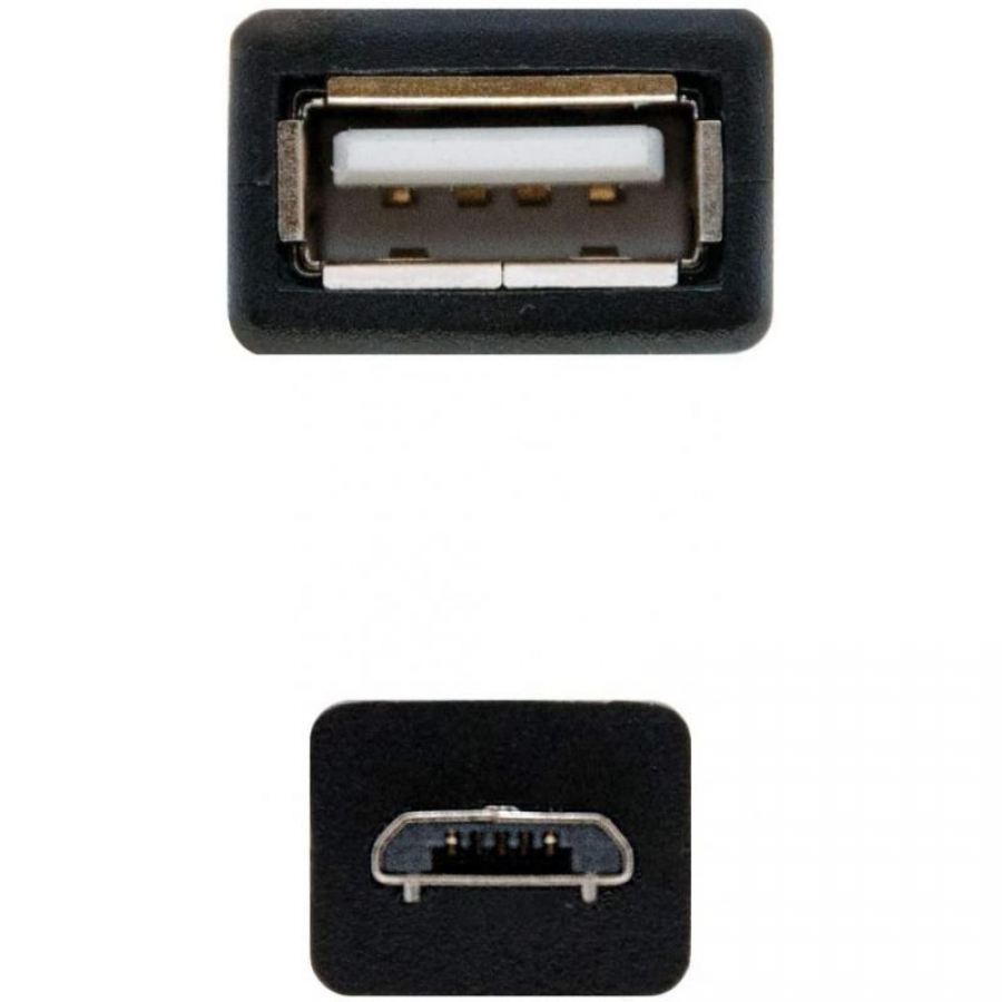 Cable USB 2.0 Nanocable 10.01.3500/ MicroUSB Macho - USB Hembra/ 15cm/ Negro