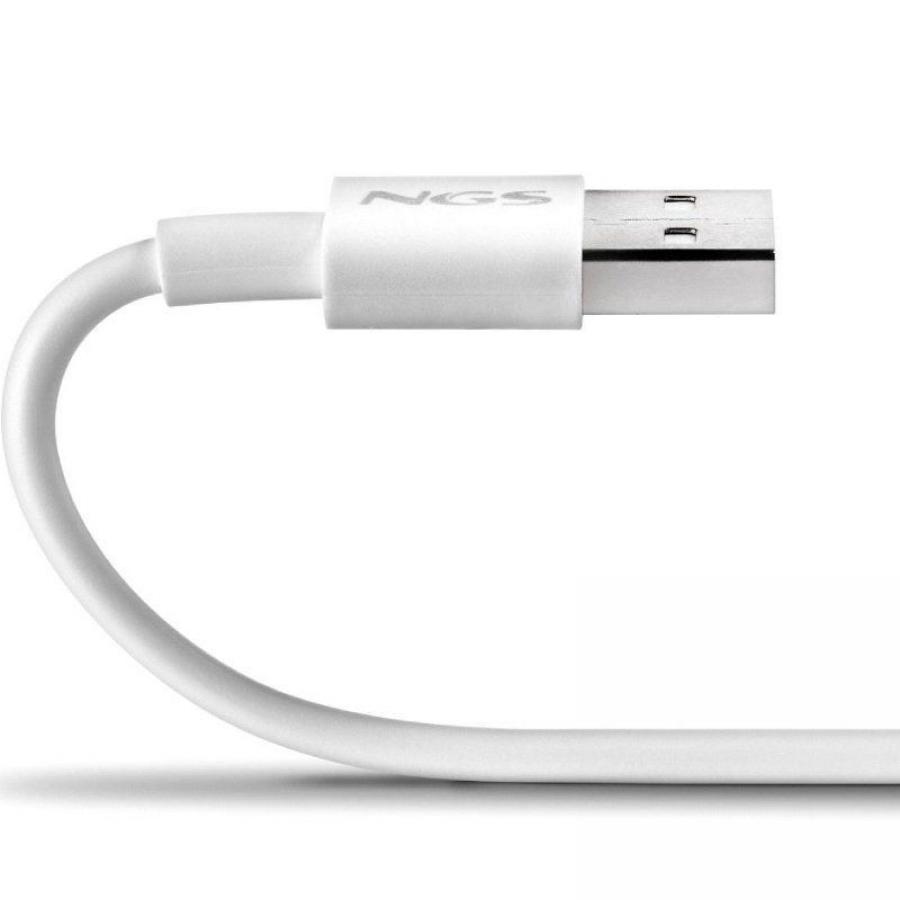 Cable USB 2.0 NGS ZYRO-AC/ USB Macho - USB Tipo-C Macho/ Hasta 15W/ 480Mbps/ 1m/ Blanco