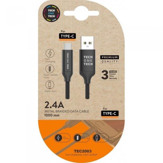Cable USB 2.0 Tech One Tech TEC2003 USB Tipo-C Macho - USB Macho 1m Negro