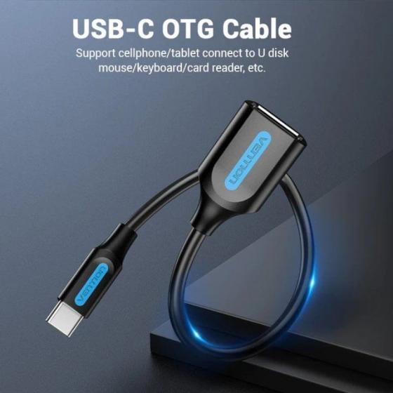 Cable USB 2.0 Vention CCSBB/ USB Tipo-C Macho - USB Hembra/ 15cm/ 480Mbps/ Negro