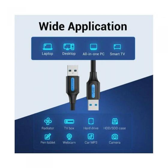 Cable USB 3.0 Vention CONBF/ USB Macho - USB Macho/ 5Gbps/ 1m/ Negro