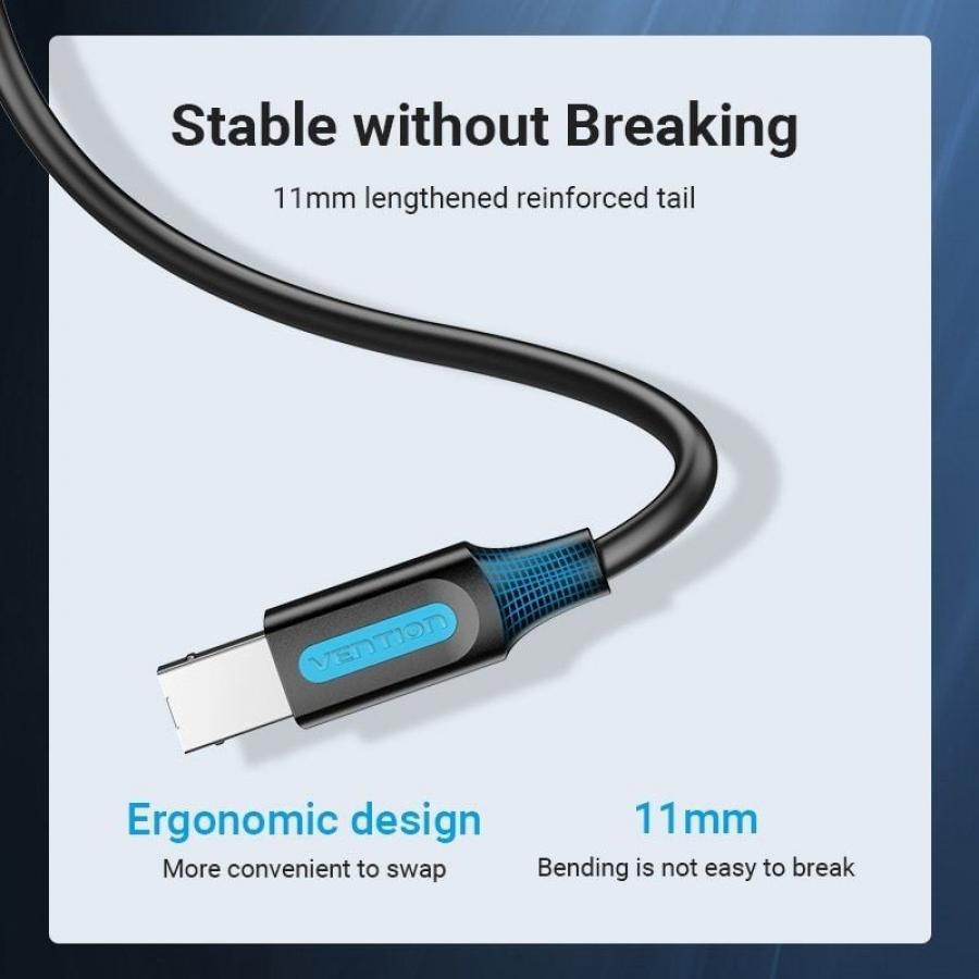Cable USB 2.0 Impresora Vention COQBF/ USB Tipo-B Macho - USB Macho/ 480Mbps/ 1m/ Negro