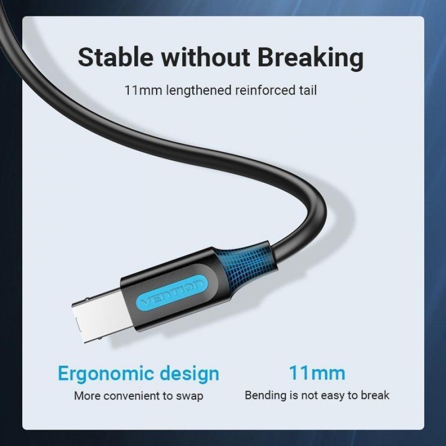 Cable USB 2.0 Impresora Vention COQBH/ USB Tipo-B Macho - USB Macho/ 480Mbps/ 2m/ Negro
