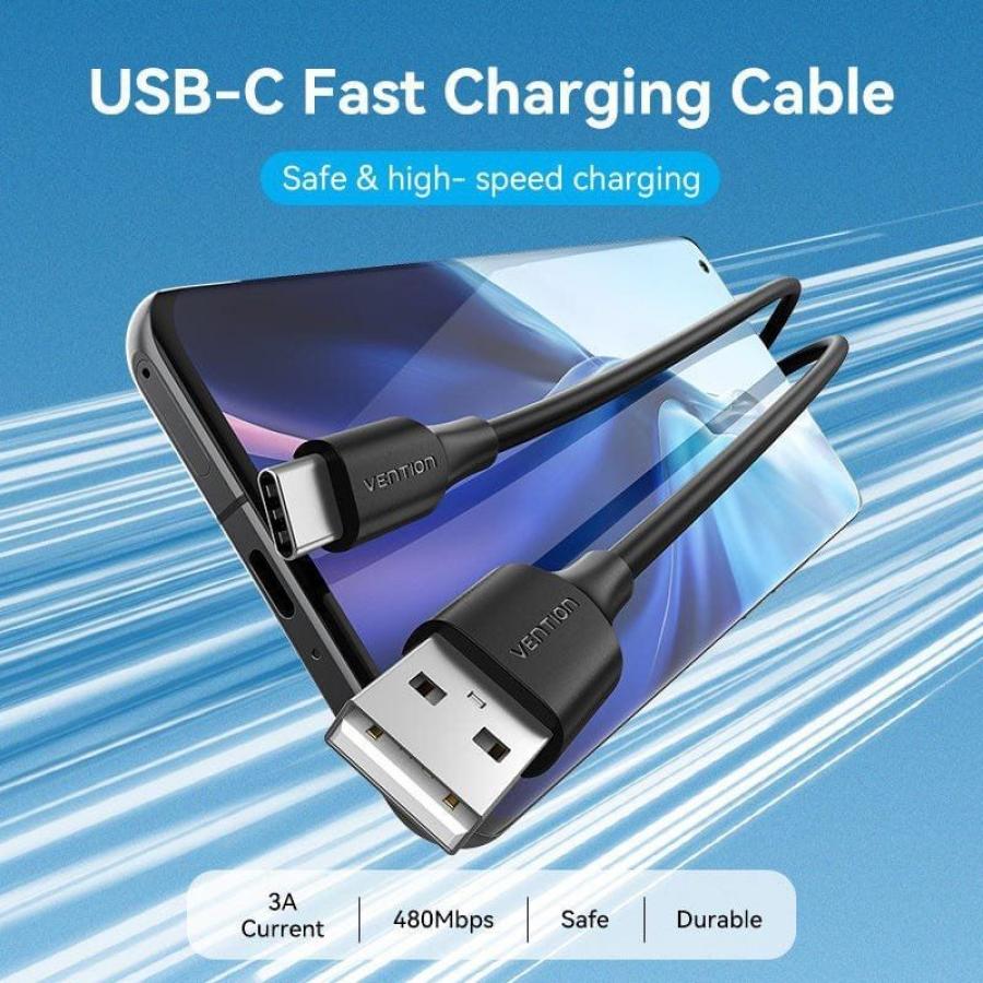 Cable USB 2.0 Tipo-C Vention CTHBC/ USB Tipo-C Macho - USB Macho/ 480Mbps/ 25cm/ Negro