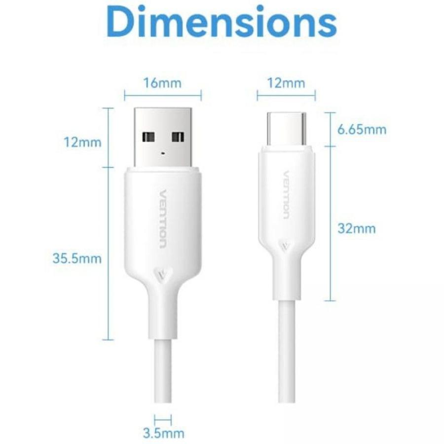 Cable USB 2.0 Tipo-C Vention CTQWF/ USB Tipo-C Macho - USB Macho/ Hasta 60W/ 480Mbps/ 1m/ Blanco